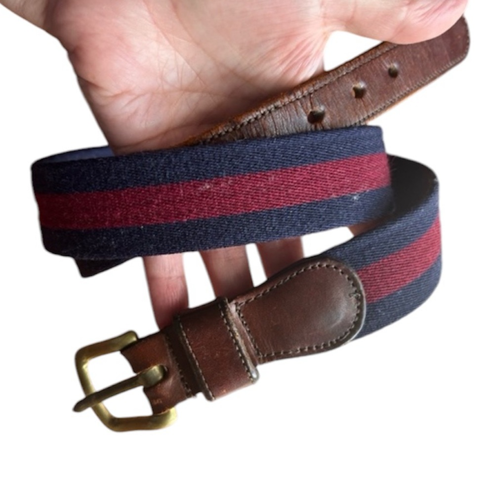 COACH Wool Belt Navy Blue & Burgundy Stripe sz 40”